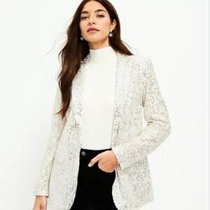 NWT LOFT Champagne Sparkling Sequin Blazer Size 8